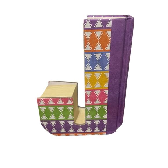 Ashland 'J' Initial Book / Bookend Colorful Geometric Diamond Pattern - Picture 1 of 11